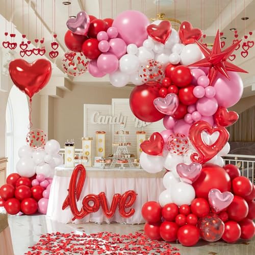156 Stück Valentinstag Ballon Girlande Bogen Kit mit rosa weiß rot Konfetti Herz Luftballons Liebe Folienballons Explosion Stern Ballons Rosenblätter für Jahrestag Hochzeit Romantische Dekorationen 156 Stück Valentinstag Ballon Girlande Bogen Kit mit rosa weiß rot Konfetti Herz Luftballons Liebe Folienballons Explosion Stern Ballons Rosenblätter für Jahrestag Hochzeit Romantische Dekorationen von Conleke