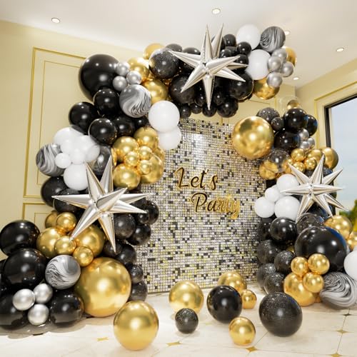 164 Stück schwarze und goldene Luftballons, Girlande, Bogen-Set mit Explosionsstern-Folienballons für Silvester, Abschlussfeier, Jahrestag, Geburtstag, Party-Dekorationen 164 Stück schwarze und goldene Luftballons, Girlande, Bogen-Set mit Explosionsstern-Folienballons für Silvester, Abschlussfeier, Jahrestag, Geburtstag, Party-Dekorationen von Conleke