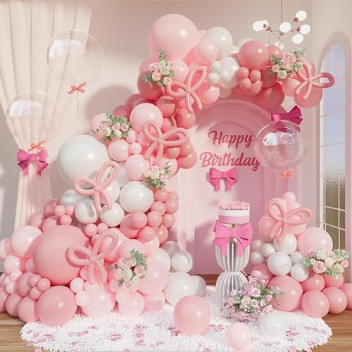 Ballonbogen-Set mit rosa Schleife, Kokett-Ballon-Girlande mit rosa langen, transparenten Ballons für Schleife, Kokette, Geburtstagsdekoration, Junggesellinnenabschied, Babyparty, Brautparty Ballonbogen-Set mit rosa Schleife, Kokett-Ballon-Girlande mit rosa langen, transparenten Ballons für Schleife, Kokette, Geburtstagsdekoration, Junggesellinnenabschied, Babyparty, Brautparty von Conleke