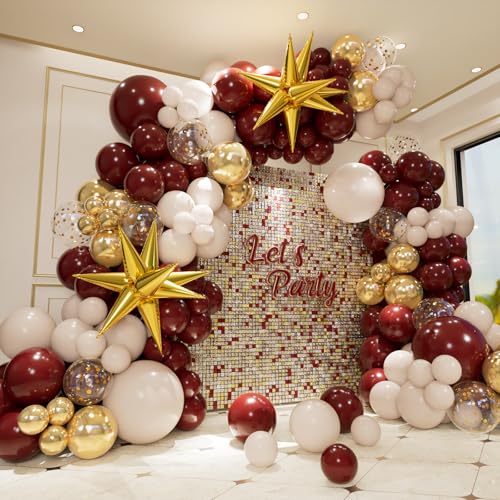 Burgunderrotes Ballonbogen-Girlande-Set, Boho-Stil, weißer Sand, Burgunderrot und Gold, Chrom-Latexballons mit Explosionsstern-Ballon für Hochzeit, Brautparty, Geburtstag, Wein, Abschlussfeier Burgunderrotes Ballonbogen-Girlande-Set, Boho-Stil, weißer Sand, Burgunderrot und Gold, Chrom-Latexballons mit Explosionsstern-Ballon für Hochzeit, Brautparty, Geburtstag, Wein, Abschlussfeier von Conleke