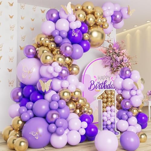 Lila und Gold Ballons Girlang Bogensatz mit dunkellila metallischen Gold lila Ballons für Baby Dusche Mädchen Prinzessin Geburtstag Hochzeit Schmetterling Thema Party Dekorationen Lila und Gold Ballons Girlang Bogensatz mit dunkellila metallischen Gold lila Ballons für Baby Dusche Mädchen Prinzessin Geburtstag Hochzeit Schmetterling Thema Party Dekorationen von Conleke