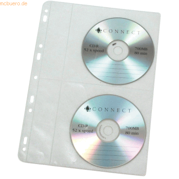Connect CD-Hüllen PP für 4CD/DVD transparent gelocht VE=10 Stück von Connect