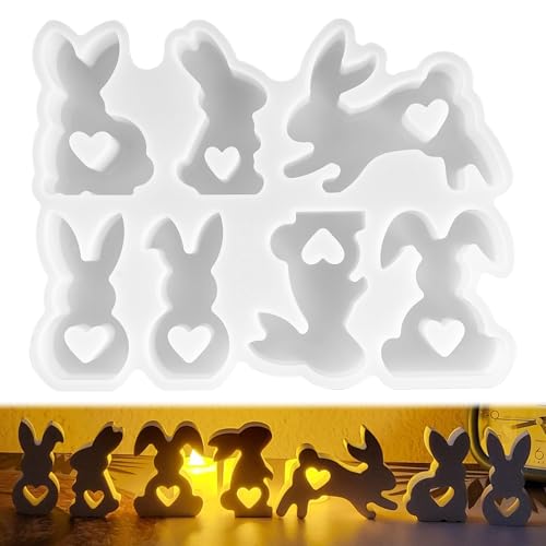 7 Stück Silikonformen Gießformen Osterhase, Hase Silikonform Osterhase mit Herz, Silikonform Zum Gießen Ostern Hase, Silikonformen Gießformen Frühling für DIY, Kerzen, Gips, Osterdeko (A) von Connextion