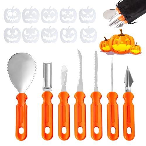 Halloween Kürbis Schnitzset, 7 Stück Kürbis Schnitzen Werkzeug mit 10 Vorlagen und Tragetasche, Kürbisschnitzwerkzeuge Kürbisschnitzset, Edelstahl Pumpkin Carving Tools Kit für Kinder Erwachsene Halloween Kürbis Schnitzset, 7 Stück Kürbis Schnitzen Werkzeug mit 10 Vorlagen und Tragetasche, Kürbisschnitzwerkzeuge Kürbisschnitzset, Edelstahl Pumpkin Carving Tools Kit für Kinder Erwachsene von Connextion