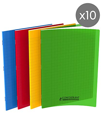 Conquerant 10 Stück Klassische Hefte, 24 x 32 cm, große Karos, kariert, 96 Seiten, Einband aus Polypropylen, verschiedene Farben von Conquerant