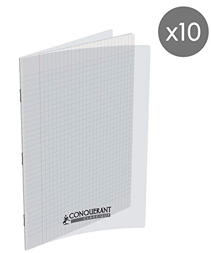 Conquerant Klassisches Notizheft, A4, große Karos, 96 Seiten, Heftstreifen, Polypropylen, farblos, 10 Stück von Conquerant