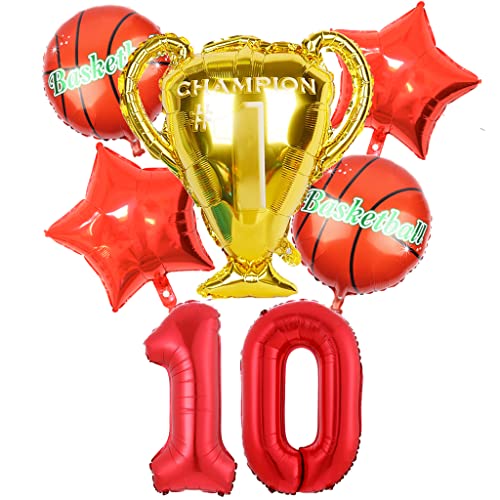 Conruich Basketball Luftballon Set, Geburtstagsdeko Jungen 10 Jahr, Rot Riesen Folienballon Zahlen 10, Basketball Thema 10 Jahr Party Deko Luftballon, 10. Geburtstag Party Dekoration für Kinder Jungen von Conruich