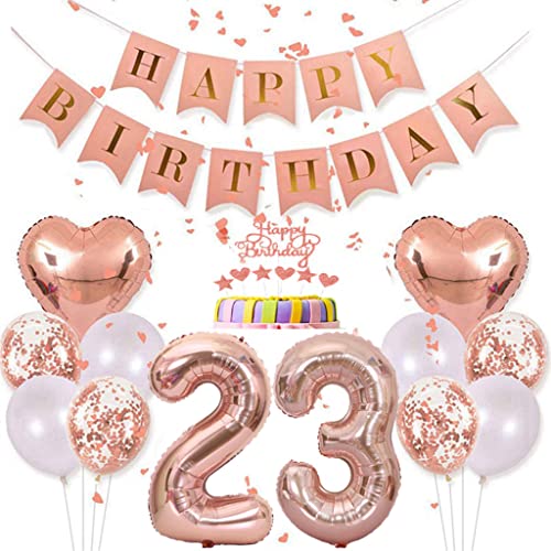 Conruich Deko 23. Geburtstag Frau, Rosegold Tortendeko Geburtstag 23 Jahre Frauen, Geburtstagsdeko 23 Jahre Frau, Rosegold Ballon 23 Geburtstag Mädchen, Happy Birthday Banner Deko 23 Geburtstag Frauen von Conruich