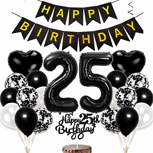 Conruich Luftballon 25. Geburtstag Deko für Mann und Frau - Tortendeko, Folienballon Zahl 25 Schwarz, Happy Birthday Banner für Party Conruich Luftballon 25. Geburtstag Deko für Mann und Frau - Tortendeko, Folienballon Zahl 25 Schwarz, Happy Birthday Banner für Party von Conruich