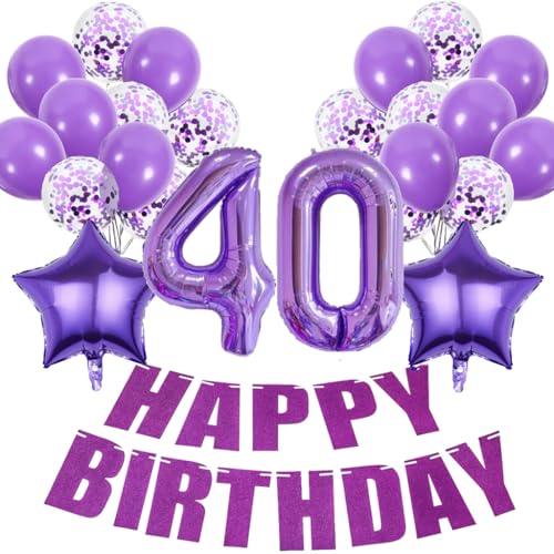 Conruich Deko 40. Geburtstag Frau, Geburtstagsdeko 40 Jahre Frauen, Luftballons 40. Geburtstag Dekoration Frauen, Lila Geburtstag 40 Jahre Frau, Happy Birthday Deko 40 Geburtstag Frauen von Conruich