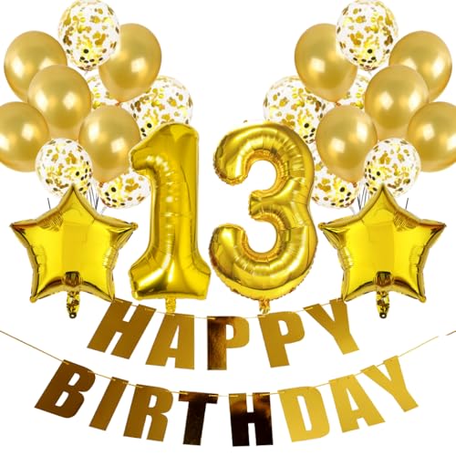 Conruich Geburtstagsdeko 13 Jahre Mädchen, Luftballon 13. Geburtstag Deko Gold, Folienballon 13 Geburtstag Junge Dekoration, Deko 13. Geburtstag Junge, Happy Birthday Banner Deko 13 Geburtstag Mädchen Conruich Geburtstagsdeko 13 Jahre Mädchen, Luftballon 13. Geburtstag Deko Gold, Folienballon 13 Geburtstag Junge Dekoration, Deko 13. Geburtstag Junge, Happy Birthday Banner Deko 13 Geburtstag Mädchen von Conruich