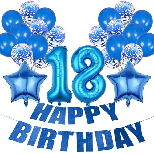 Conruich Geburtstagsdeko 18 Jahre Mädchen, Luftballon 18. Geburtstag Deko Jungen, Folienballon Zahl 18 Blau, Deko 18. Geburtstag Mädchen, Helium Ballon Stern Deko für 18. Geburtstag Party Dekoration Conruich Geburtstagsdeko 18 Jahre Mädchen, Luftballon 18. Geburtstag Deko Jungen, Folienballon Zahl 18 Blau, Deko 18. Geburtstag Mädchen, Helium Ballon Stern Deko für 18. Geburtstag Party Dekoration von Conruich
