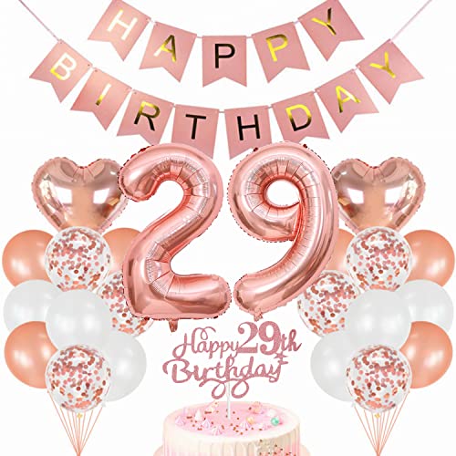 Conruich Geburtstagsdeko 29 Jahre Frau, Luftballon 29. Geburtstag Deko Set, Rosegold Tortendeko Geburtstag 29 Jahre Frauen, Ballon 29 Geburtstag Frau, Happy Birthday Banner Deko 29 Geburtstag Frau von Conruich