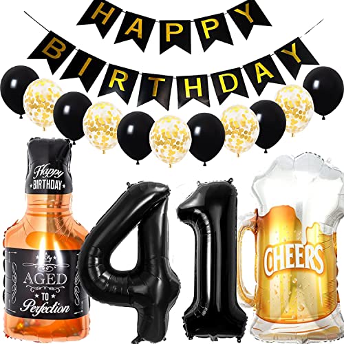 Conruich Geburtstagsdeko 41 Jahre Mann Frau, Luftballon 41. Geburtstag Deko Mann, Folienballon Zahl 41 Schwarz, Helium Ballon Whiskey Bierglas für 41. Geburtstag Manner Party Dekoration Conruich Geburtstagsdeko 41 Jahre Mann Frau, Luftballon 41. Geburtstag Deko Mann, Folienballon Zahl 41 Schwarz, Helium Ballon Whiskey Bierglas für 41. Geburtstag Manner Party Dekoration von Conruich