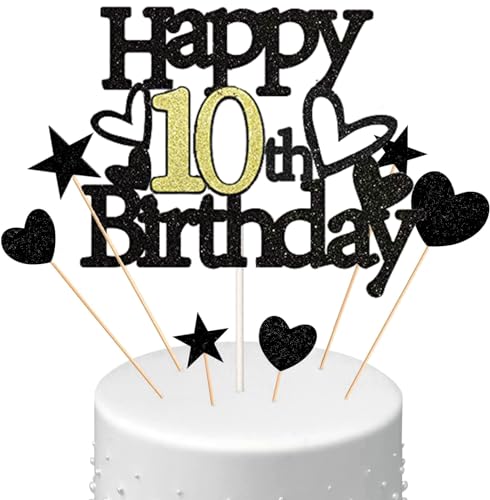 Conruich Happy 10th Birthday Tortendeko Geburtstag Jungen, Schwarz Kuchendeko 10. Geburtstag Mädchen, Kuchen Topper 10. Geburtstag Ballons Konfetti für Geburtstagstorte Deko 10 Jahre Mädchen Junge Conruich Happy 10th Birthday Tortendeko Geburtstag Jungen, Schwarz Kuchendeko 10. Geburtstag Mädchen, Kuchen Topper 10. Geburtstag Ballons Konfetti für Geburtstagstorte Deko 10 Jahre Mädchen Junge von Conruich