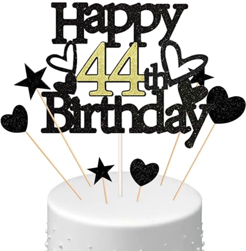 Conruich Happy 44th Birthday Tortendeko Geburtstag Mann, Schwarz Kuchendeko 44. Geburtstag Frau, Glitzer Kuchen Topper 44. Geburtstag Ballons Konfetti für Geburtstagstorte Deko 44 Jahre Frauen Männer Conruich Happy 44th Birthday Tortendeko Geburtstag Mann, Schwarz Kuchendeko 44. Geburtstag Frau, Glitzer Kuchen Topper 44. Geburtstag Ballons Konfetti für Geburtstagstorte Deko 44 Jahre Frauen Männer von Conruich