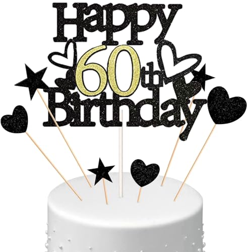 Conruich Happy 60th Birthday Tortendeko Geburtstag Mann, Schwarz Kuchendeko 60. Geburtstag Frau, Glitzer Kuchen Topper 60. Geburtstag Ballons Konfetti für Geburtstagstorte Deko 60 Jahre Frauen Männer Conruich Happy 60th Birthday Tortendeko Geburtstag Mann, Schwarz Kuchendeko 60. Geburtstag Frau, Glitzer Kuchen Topper 60. Geburtstag Ballons Konfetti für Geburtstagstorte Deko 60 Jahre Frauen Männer von Conruich