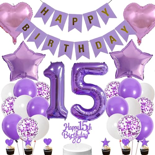 Conruich Lila Luftballons 15. Geburtstag Dekoration, Geburtstagsdeko 15 Jahre Mädchen Tortendeko 15 Geburtstag Mädchen, Deko 15. Geburtstag Mädchen, Happy Birthday Banner Deko 15 Geburtstag Mädchen Conruich Lila Luftballons 15. Geburtstag Dekoration, Geburtstagsdeko 15 Jahre Mädchen Tortendeko 15 Geburtstag Mädchen, Deko 15. Geburtstag Mädchen, Happy Birthday Banner Deko 15 Geburtstag Mädchen von Conruich