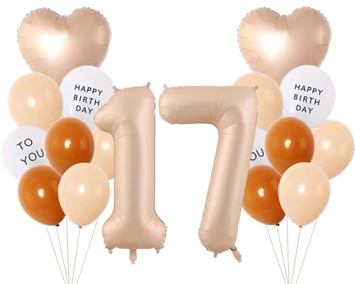 Conruich Luftballon 17. Geburtstag Deko, XXL Aprikose Zahl 17 Ballon, Happy Birthday Latex Ballon Aprikose Braun Ballons Nummer 17 Folienballon für Geburtstagsdeko 17 jahre Junge Mädchen Party Deko Conruich Luftballon 17. Geburtstag Deko, XXL Aprikose Zahl 17 Ballon, Happy Birthday Latex Ballon Aprikose Braun Ballons Nummer 17 Folienballon für Geburtstagsdeko 17 jahre Junge Mädchen Party Deko von Conruich
