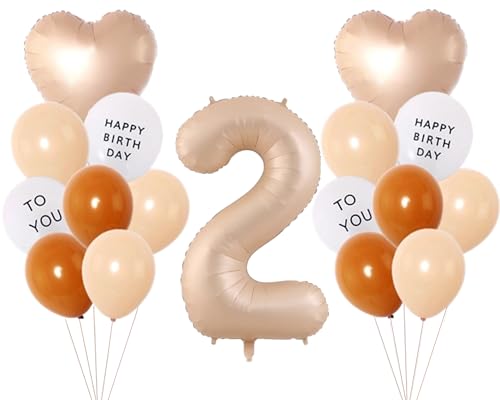 Conruich Luftballon 2. Geburtstag Deko, XXL Aprikose Zahl 2 Ballon, Happy Birthday Latex Ballon Aprikose Braun Ballons Nummer 2 Folienballon für Geburtstagsdeko 2 jahre Kinder Junge Mädchen Party Deko von Conruich