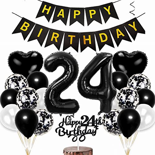Conruich Luftballon 24. Geburtstag Deko, Geburtstagsdeko 24 Jahre Mann Frau, Tortendeko Geburtstag 24 Jahre Frau, Folienballon Zahl 24 Schwarz, Happy Birthday Banner für 24 Jahr Geburtstag Party Deko Conruich Luftballon 24. Geburtstag Deko, Geburtstagsdeko 24 Jahre Mann Frau, Tortendeko Geburtstag 24 Jahre Frau, Folienballon Zahl 24 Schwarz, Happy Birthday Banner für 24 Jahr Geburtstag Party Deko von Conruich