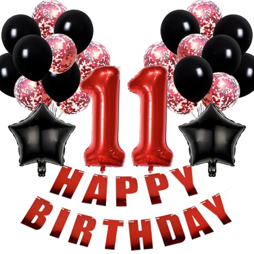 Conruich Luftballons 11. Geburtstag Dekoration, Geburtstagsdeko 11 Jahre Mädchen, Folienballon 11 Geburtstag Dekoration, Happy Birthday Banner für 11. Geburtstag Mädchen Junge Party Dekoration von Conruich