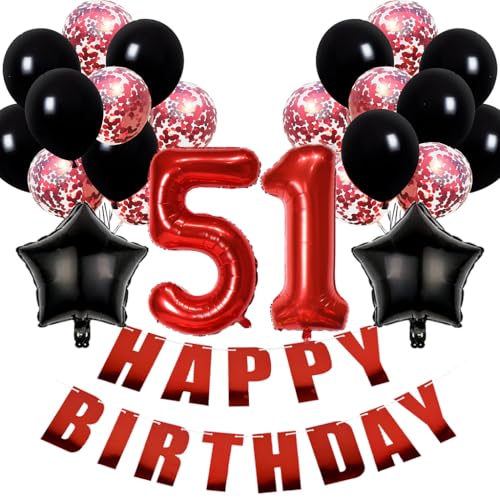 Conruich Luftballons 51. Geburtstag Dekoration, Rot, Ballon-Set, 36 Stück, Happy Birthday Banner, Stern Folienballons, Erwachsene, 51. Geburtstagsperson, Unisex Conruich Luftballons 51. Geburtstag Dekoration, Rot, Ballon-Set, 36 Stück, Happy Birthday Banner, Stern Folienballons, Erwachsene, 51. Geburtstagsperson, Unisex von Conruich