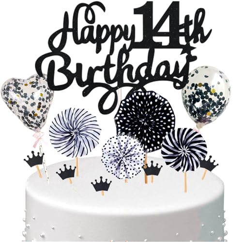Conruich Tortendeko 14. Geburtstag Junge, Kuchen Topper Happy 14th Birthday Schwarz, Glitzer Kuchendeko 14. Geburtstag Ballons Konfetti Papierfächer für Geburtstagstorte Deko 14 Jahre Kinder Conruich Tortendeko 14. Geburtstag Junge, Kuchen Topper Happy 14th Birthday Schwarz, Glitzer Kuchendeko 14. Geburtstag Ballons Konfetti Papierfächer für Geburtstagstorte Deko 14 Jahre Kinder von Conruich