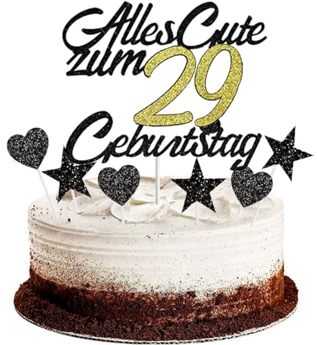 Conruich Tortendeko 29. Geburtstag Mann, Kuchendeko Happy 29th Birthday Schwarz, Glitzer Kuchen Topper 29. Alles Gute Geburtstag Ballons Konfetti für 29 Jahre Geburtstagstorte Deko Frauen Männer Conruich Tortendeko 29. Geburtstag Mann, Kuchendeko Happy 29th Birthday Schwarz, Glitzer Kuchen Topper 29. Alles Gute Geburtstag Ballons Konfetti für 29 Jahre Geburtstagstorte Deko Frauen Männer von Conruich