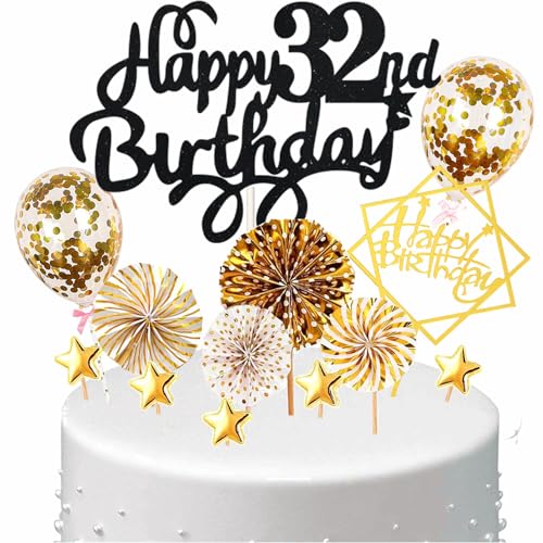 Conruich Tortendeko Happy Birthday Kuchen Topper 32. Geburtstag Frau,Kuchendeko Happy 32th Birthday, Schwarz Cake Topper 32. Geburtstag Konfetti Ballon für Geburtstagstorte Deko 32 Jahre Frauen Männer Conruich Tortendeko Happy Birthday Kuchen Topper 32. Geburtstag Frau,Kuchendeko Happy 32th Birthday, Schwarz Cake Topper 32. Geburtstag Konfetti Ballon für Geburtstagstorte Deko 32 Jahre Frauen Männer von Conruich