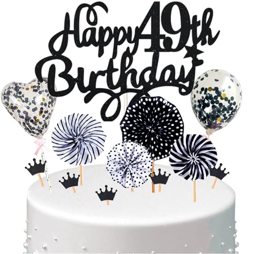 Conruich Tortendeko 49. Geburtstag Mann, Kuchen Topper Happy 49th Birthday Schwarz, Glitzer Cake Topper 49. Geburtstag Ballons Konfetti Papierfächer für Geburtstagstorte Deko 49 Jahre Frauen Männer Conruich Tortendeko 49. Geburtstag Mann, Kuchen Topper Happy 49th Birthday Schwarz, Glitzer Cake Topper 49. Geburtstag Ballons Konfetti Papierfächer für Geburtstagstorte Deko 49 Jahre Frauen Männer von Conruich