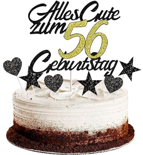 Conruich Tortendeko 56. Geburtstag Mann, Kuchendeko Happy 56th Birthday Schwarz, Glitzer Kuchen Topper 56. Alles Gute Geburtstag Ballons Konfetti für 56 Jahre Geburtstagstorte Deko Frauen Männer Conruich Tortendeko 56. Geburtstag Mann, Kuchendeko Happy 56th Birthday Schwarz, Glitzer Kuchen Topper 56. Alles Gute Geburtstag Ballons Konfetti für 56 Jahre Geburtstagstorte Deko Frauen Männer von Conruich