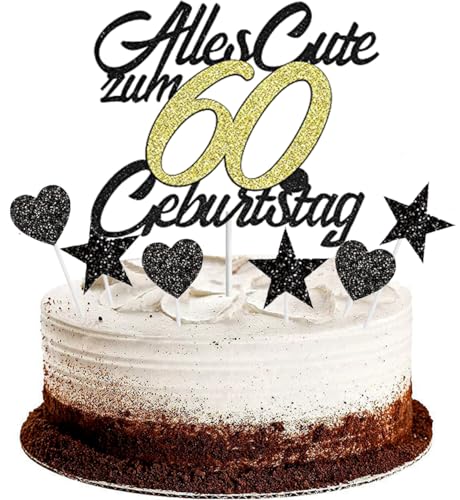 Conruich Tortendeko 60. Geburtstag Mann, Kuchendeko Happy 60th Birthday Schwarz, Glitzer Kuchen Topper 60. Alles Gute Geburtstag Ballons Konfetti für 20 Jahre Geburtstagstorte Deko Frauen Männer Conruich Tortendeko 60. Geburtstag Mann, Kuchendeko Happy 60th Birthday Schwarz, Glitzer Kuchen Topper 60. Alles Gute Geburtstag Ballons Konfetti für 20 Jahre Geburtstagstorte Deko Frauen Männer von Conruich