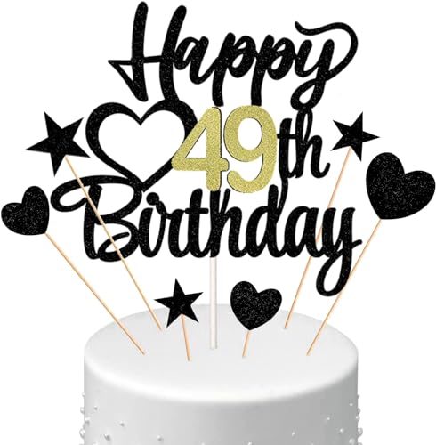 Conruich Tortendeko Happy Birthday Cake Topper 49. Geburtstag Mann Frau, Kuchendeko Happy 49th Birthday, Kuchen Topper 49. Geburtstag Ballons Konfetti für Geburtstagstorte Deko 49 Jahre Frauen Männer von Conruich