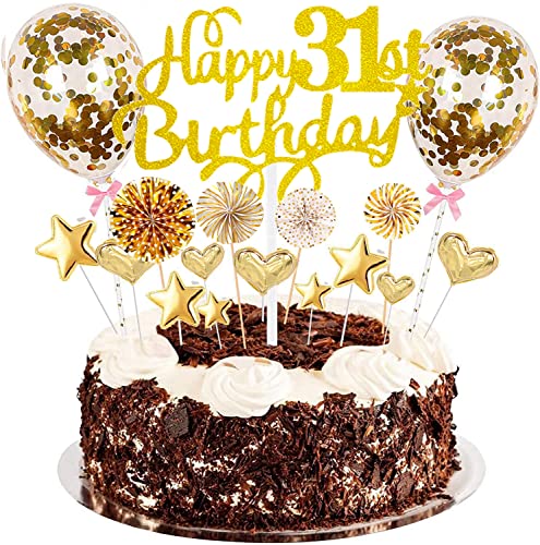 Conruich Tortendeko Happy Birthday Kuchendeko 31. Geburtstag Mann Frau, Kuchen Topper Happy 31th Birthday, Glitzer Kuchen Deko mit Ballons Konfetti für Geburtstagstorte Deko 31 Jahre Frauen Männer Conruich Tortendeko Happy Birthday Kuchendeko 31. Geburtstag Mann Frau, Kuchen Topper Happy 31th Birthday, Glitzer Kuchen Deko mit Ballons Konfetti für Geburtstagstorte Deko 31 Jahre Frauen Männer von Conruich