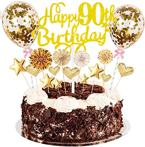 Conruich Tortendeko Happy Birthday Kuchendeko 90. Geburtstag Mann Frau, Kuchen Topper Happy 90th Birthday, Glitzer Kuchen Deko mit Ballons Konfetti für Geburtstagstorte Deko 90 Jahre Frauen Männer Conruich Tortendeko Happy Birthday Kuchendeko 90. Geburtstag Mann Frau, Kuchen Topper Happy 90th Birthday, Glitzer Kuchen Deko mit Ballons Konfetti für Geburtstagstorte Deko 90 Jahre Frauen Männer von Conruich
