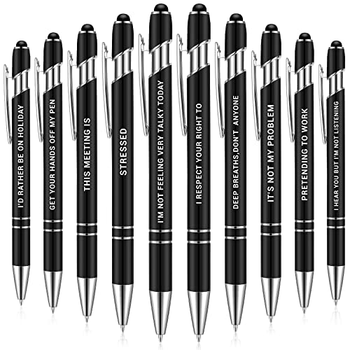 10er Pack Lustiger Motivierender Kugelschreiber Metall Stylus Stifte mit Demotivierenden Beschwerenden Schwarze Tinte Zitate Druckkugelschreiber für Erwachsene Büro Geschenke (Einfacher Stil) von Containlol