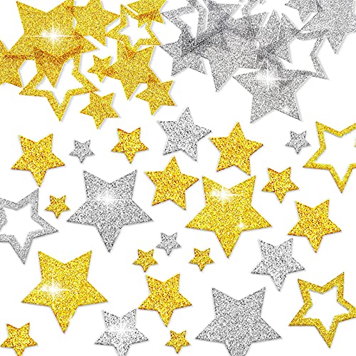 12 Blätter Silber Sterne Gold Sterne Aufkleber Glitzer Scrapbook Sterne zum Basteln Selbstklebende Sterne Sticker Glitzer Dekorationen für Partys Weihnachten DIY Party Hochzeit Geburtstag von Containlol