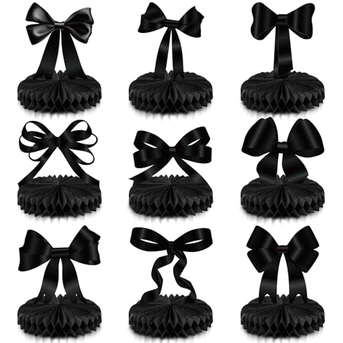 Containlol 9 Stück schwarze Schleife, Waben-Mittelstücke, Dekorationen, schwarze Schleife, Geburtstagsparty, Tischdekoration, Schleife, Papierausschnitte, Kokette, Party-Zubehör für Braut-Verlobung, Containlol 9 Stück schwarze Schleife, Waben-Mittelstücke, Dekorationen, schwarze Schleife, Geburtstagsparty, Tischdekoration, Schleife, Papierausschnitte, Kokette, Party-Zubehör für Braut-Verlobung, von Containlol