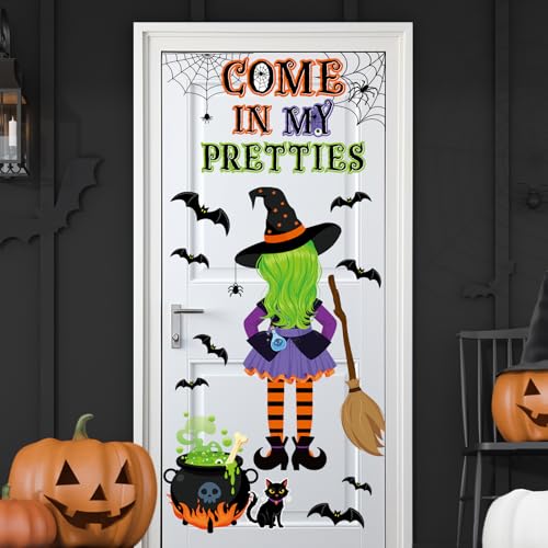 Containlol Halloween Pinnwand-Dekorationsset, gruselige Klassenzimmer, Türdekoration, Hexe Come in My Pretties, magischer Glas-Kessel, Spinne, Fledermaus, Papierausschnitte, Aufkleber für Schule von Containlol