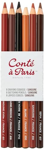 Conté a Paris 50107 Sanguine Stifte in Künstlerqualität für kontrastreiches und flächiges Zeichnen, Schreiben und Skizzieren - 6er Set Sanguine Stifte von Conté à Paris