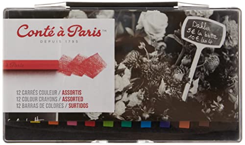 Conté a Paris 50128, 12 farbige Carré Kreiden, Pastellkreiden in Vierkantform, 12 Farben von Conté à Paris