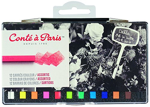 Conté a Paris 50244, 12 farbige Carré Kreiden, Pastellkreiden in Vierkantform, 12 Farben von Conté à Paris