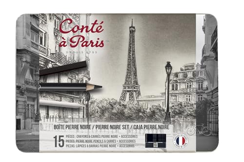 Conté à Paris 750410 Pierre Noire Set in Metallbox - 7 Pierre noir Kreidestifte & 6 Carré Kreiden in schwarz mit Zubehör Conté à Paris 750410 Pierre Noire Set in Metallbox - 7 Pierre noir Kreidestifte & 6 Carré Kreiden in schwarz mit Zubehör von Conté à Paris