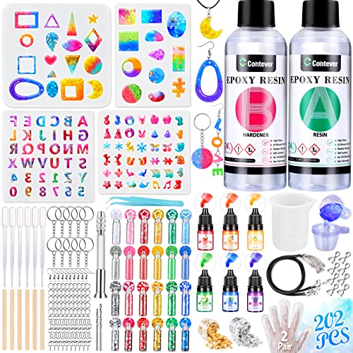 Epoxidharz Set Anfänger 500ml/17.6oz, Kunstharz Gießen Set Epoxy Resin mit Härter Expositharz Starterset für Schmuckherstellung mit Epoxidharz Farbe, Glitzer, Wiederverwendbare Tischdecke(137*183cm) von Contever