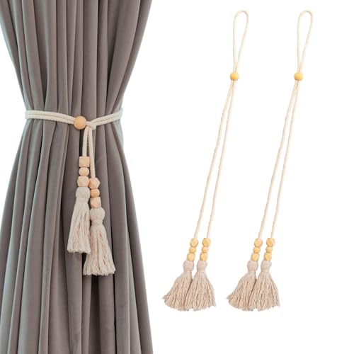 Contoeey Seil-Vorhang-Raffhalter mit Quasten, Drapierhalter, Baumwolle, Doppelseil, Vorhanghalter, Holz, Beige, 2 Stück Contoeey Seil-Vorhang-Raffhalter mit Quasten, Drapierhalter, Baumwolle, Doppelseil, Vorhanghalter, Holz, Beige, 2 Stück von Contoeey