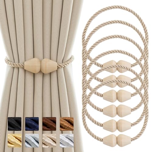 Contoeey Vorhang-Raffhalter aus Holz, magnetische Vorhang-Raffhalter, Boho, 6 Stück, Seil-Vorhanghalter für Vorhänge, handgefertigte Fenstervorhang-Raffhalter, Beige Contoeey Vorhang-Raffhalter aus Holz, magnetische Vorhang-Raffhalter, Boho, 6 Stück, Seil-Vorhanghalter für Vorhänge, handgefertigte Fenstervorhang-Raffhalter, Beige von Contoeey