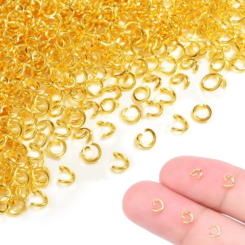 400 Stück 4 mm große, goldfarbene kleine Binderinge für Schmuckherstellung, offener Bindering, Metall-Schmuckzubehör für Armbänder, Halsketten, Ohrringe, Schlüsselanhänger, Verbindungsstücke von CooBigo