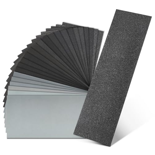 Polierschleifpapier-Sortiment, Körnung 12, Nass- und Trockenschleifpapier-Set, Schleifpapier-Set mit feiner Körnung 120 bis 3000 und grobes Schleifpapier für Metall, Holzmöbel und Automobil, 22,9 x von CooBigo