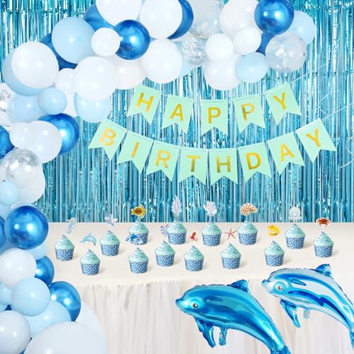 Blaue Geburtstags Dekorationen ,Blau Party Dekorationen für Geburtstag Banner Geburtstagsballon Kinder Geburtstag Luftballons Deko von CooTooLa
